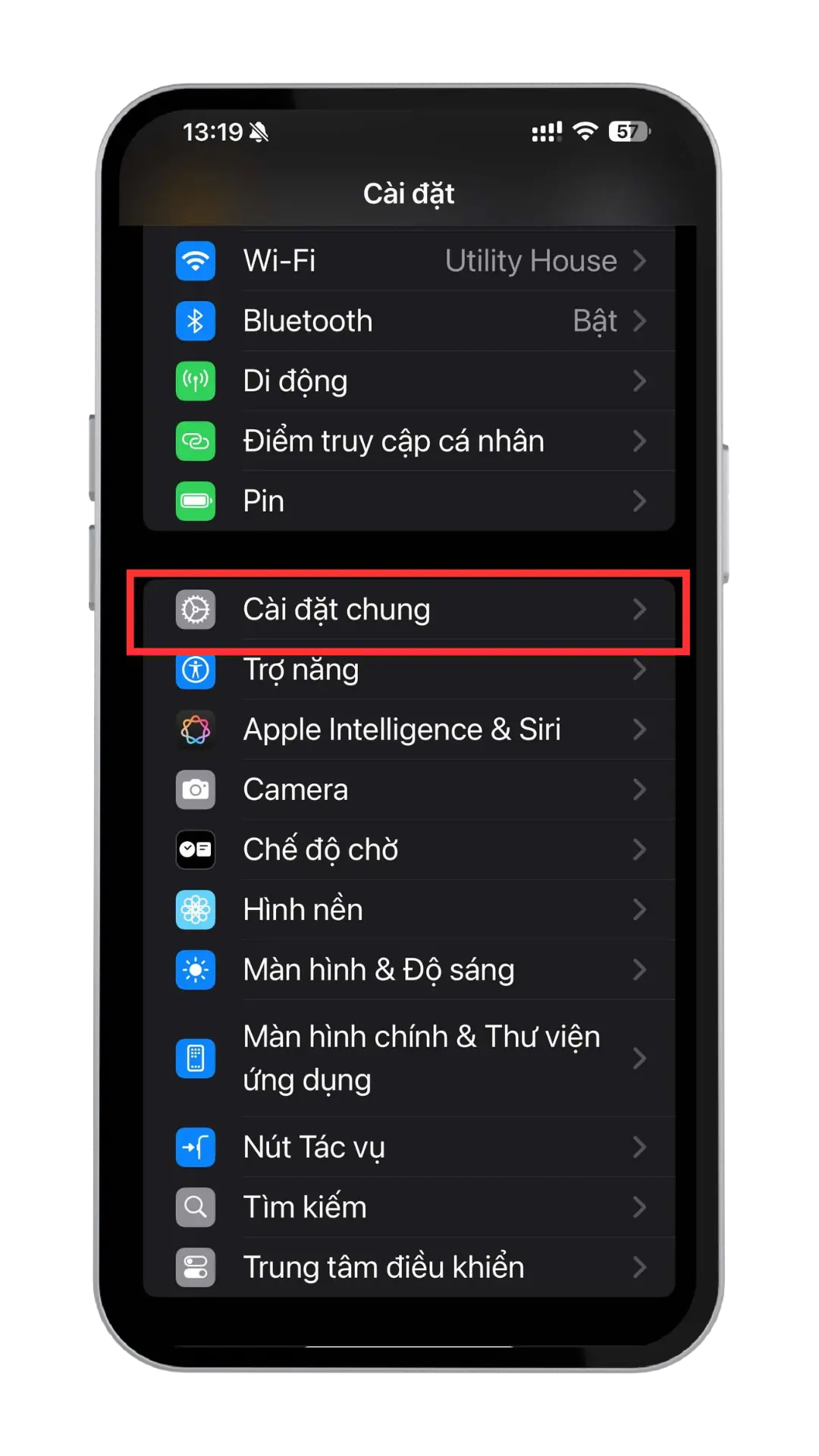 Chọn Cài đặt chung